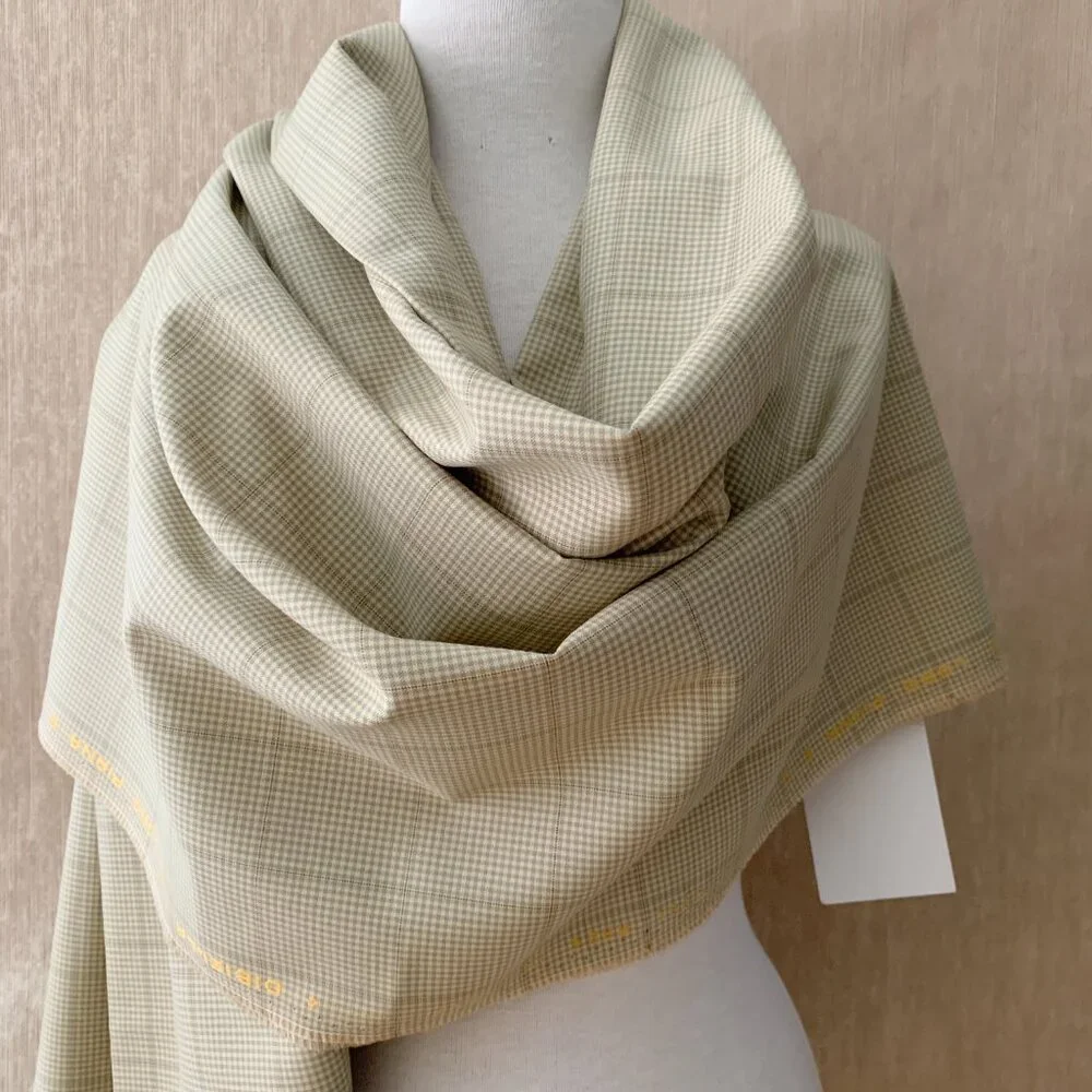 Pure Wool Taupe Blue Check Dibiella & Loro Piana Luxury Designer Fabric - Picture 11 of 14